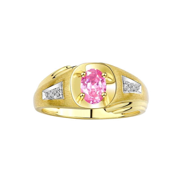 RYLOS Men's Rings Yellow Gold Plated Silver Rings Classic Designer Style 8X6MM Gemstone & Diamond Ring Pink Ice October Birthstone Rings For Men Size 10
