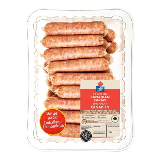 Maple Leaf Maple Pork Breakfast Sausage, 26 Sausages, Value Pack