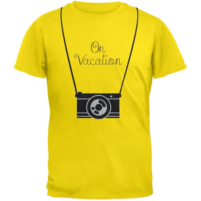 On Vacation Hanging Camera Yellow Adult T-Shirt