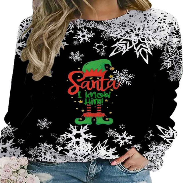 Pullovers à Manches Longues avec Imprimé Verre de Vin pour Femmes en Noël