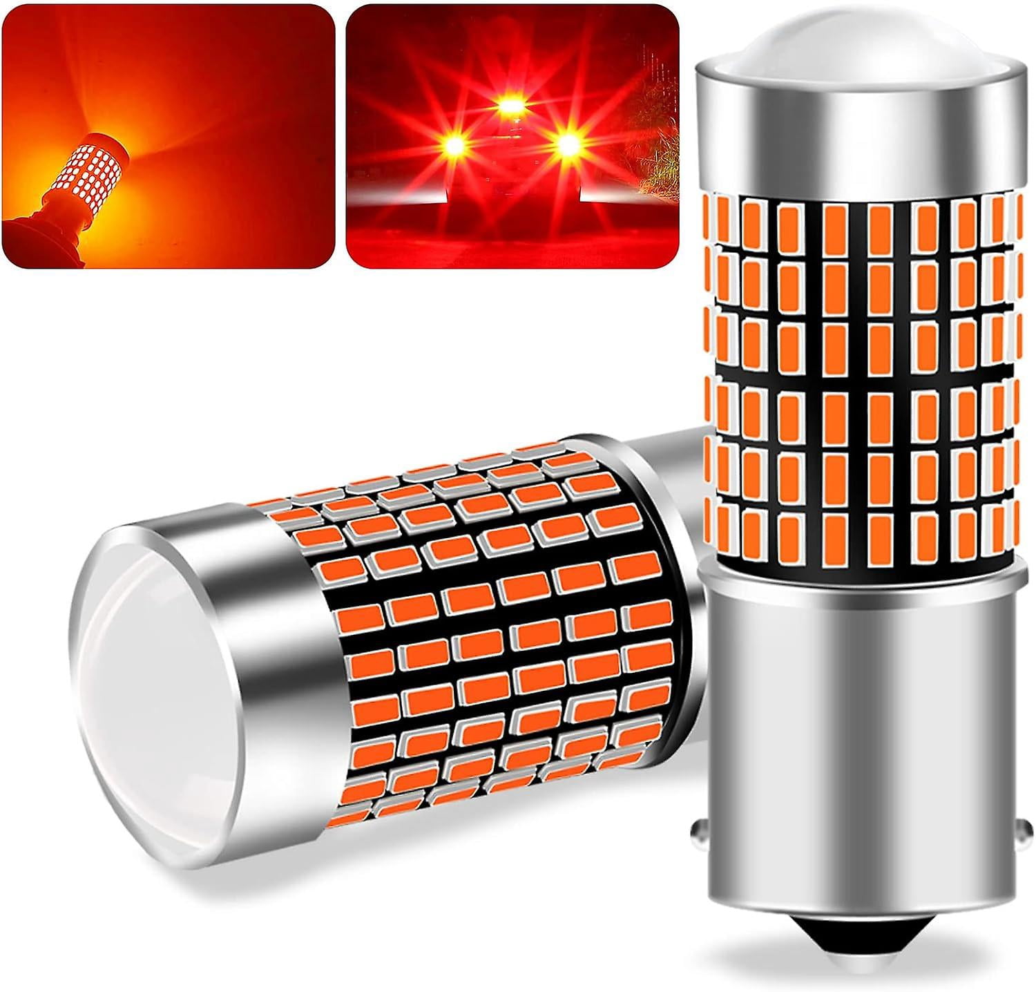 2pcs 1156 Ba15s P21w Led Bulb, 144 Led Red Car Bulb, Super Bright Waterproof Suitable For Reversing Lights