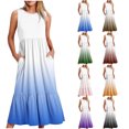 thumbnail image 1 of 2024 Longues Robes Maxi à Bretelles Spaghetti pour Femmes Été, Robes Maxi Sans Manches à Dégradé pour Femmes Grande Taille, Robes d'Été Décontractées à Col Rond pour la Plage, Robe Maxi Fluide à Étages pour Femmes, 1 of 5