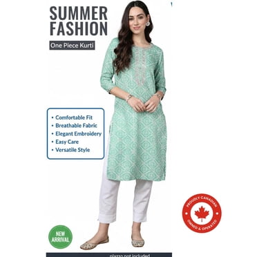 DWEEP SARA Kurta Droit pour Femmes en Mélange de Coton Vert Mer à Imprimé Bandhani – Tunique Indienne Traditionnelle / Manches 3/4 / Tenue Festive et Décontractée, TP/34