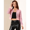 thumbnail image 3 of INSPIRE CHIC Women's Sequin Sparkle Open Front Cardigan Coat Zipper Cropped Bomber Jacket Pink M, 3 of 7