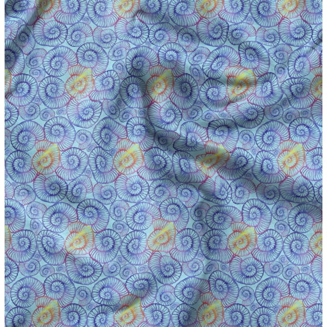 Soimoi polyester Crepe Fabric Shells Ocean Fabric Prints By Yard 42 Inch Wide