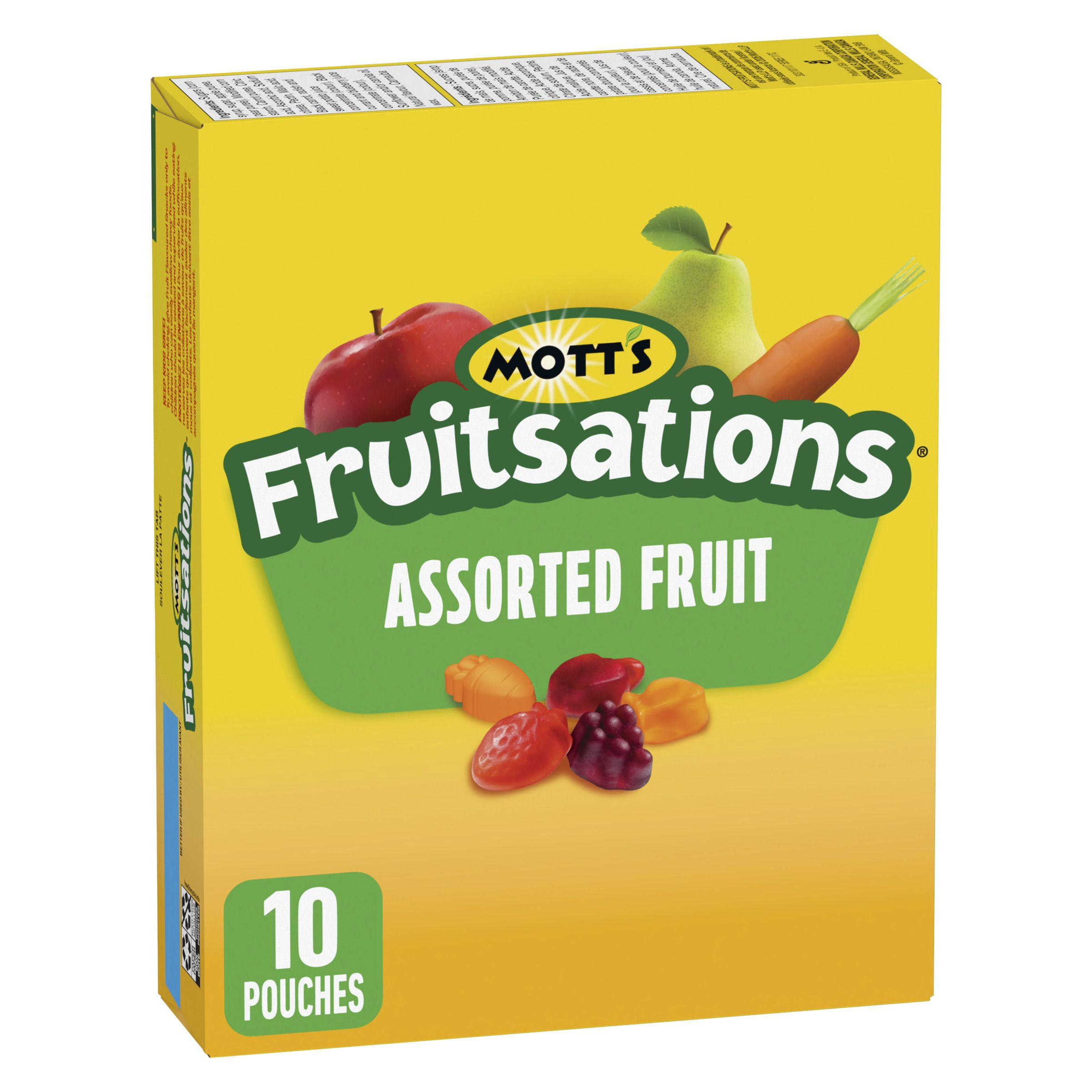 Mott's Fruitsations Fruit Flavoured Snacks, Assorted Fruit, Gluten Free, Kids Snacks Box of 10 Pouches