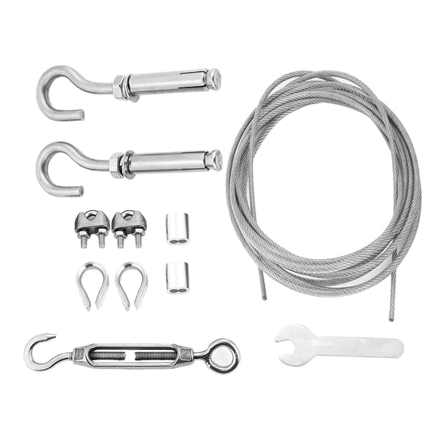 Corde à Linge d'Extérieur en Acier Inoxydable, Fil à Linge Robuste avec Tendeur et Crochets (8 m)