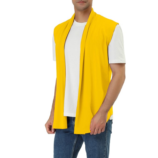 INSPIRE CHIC Men's Vest Open Front Asymetric Hem Sleeveless Cardigan Vest 50 Yellow