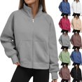 thumbnail image 2 of CHCNHAC Chandails en Molleton à Capuche Zippés pour Femmes Col Rond Surdimensionné Veste Décontractée avec Poche Tenues de Mode d'Hiver Vêtements Bleu S, 2 of 6