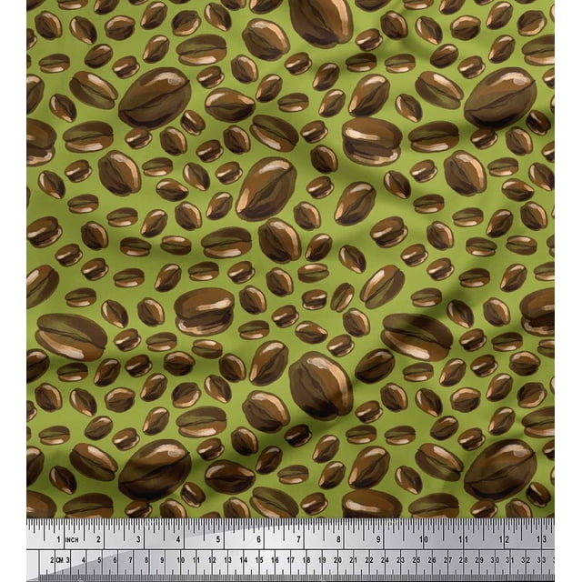 Soimoi Green Heavy Canvas Fabric Coffee Beans Food Print Sewing Fabric Yard 58 Inch Wide