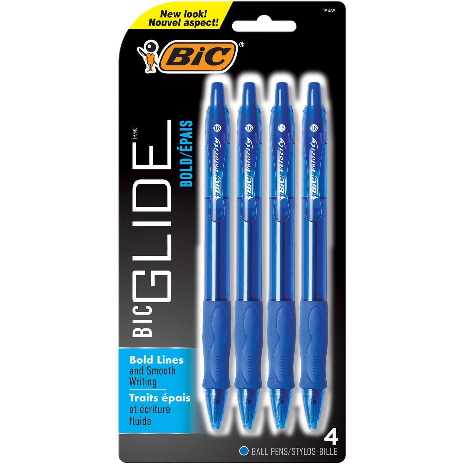BIC GLIDETM/MC BOLD Retractable Ball Point Pen, Bold Point (1.6 mm), Blue, Great For Everyday Use, 4-Count