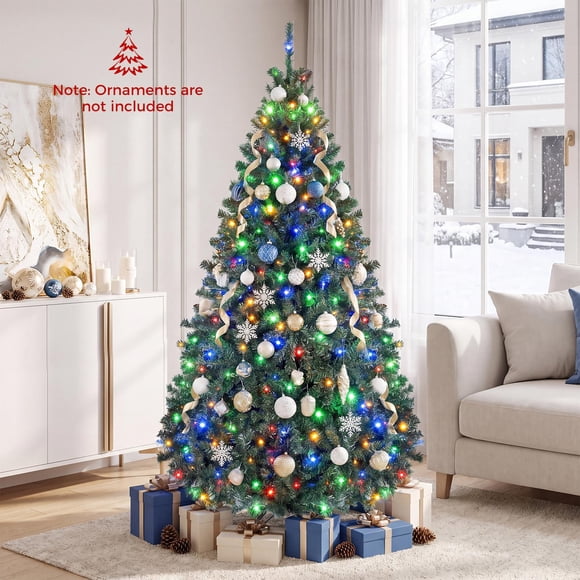 Costway Sapin de Noël Artificiel de 1,80 m, Pré-Illuminé, avec 350 Lumières DEL Articulées.