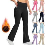 DIOAZUD Flare Leggings for Women Fleece Lined Winter Thermal Leggings Tummy Contral High Waisted Yoga Pants with Pockets