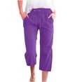 thumbnail image 1 of Timegard Womens Cotton Linen Pants Capris Drawstring Casual Solid Color Cropped Trousers with Pockets, 1 of 5