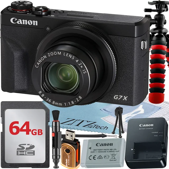 Canon PowerShot G7 X Mark III Digital Camera (Black) with 4.2x Optical Zoom Lens + 64GB Memory Card + Tripod + ZeeTech Basic Bundle