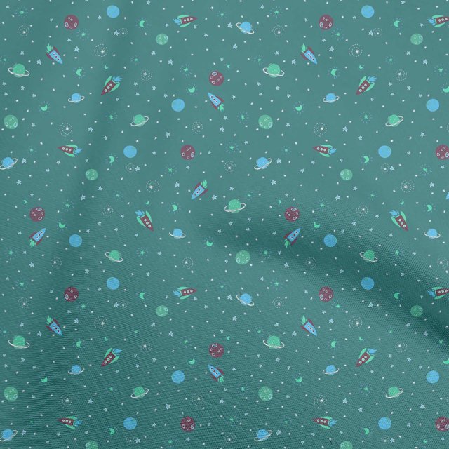oneOone Coton Flex Vert Sarcelle Foncé Tissu Enfants Espace Matière de Robe Tissu Imprimé Tissu au Mètre 40 Pouces de Large