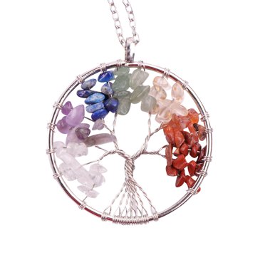 Collier Motif Arbre en Cristal de Gravier Naturel Pierre Naturelle Pendentif Créatif Bijou pour Femmes Filles (Couleur)