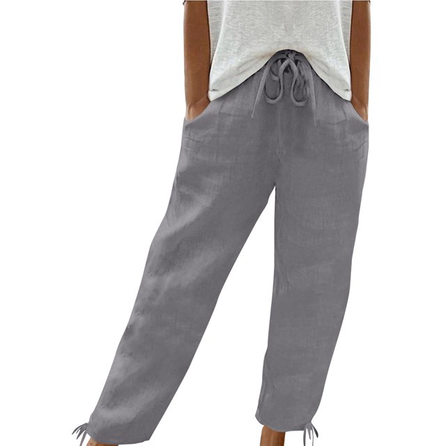 FNFYFH Clearance Women's Stylish Linen Pants Elastic Waist
