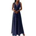 thumbnail image 1 of B91xZ Robes de Bal pour Femmes Robe Longue Décontractée Élégante Sans Manches Col Rond Bodycon Maxi Robes, Marine TG, 1 of 5