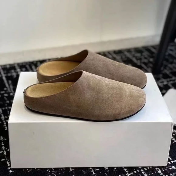 Nouvelles Pantoufles pour Femmes à Bout Fermé à Bout Rond Sabots en Suède Sandales Automne Nouvelles Rétro Couleur Unie Semelle Plate Chaussures Slingback pour Femmes tzw