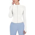thumbnail image 1 of ORUYROP Veste de Course Légère Extensible pour Femmes avec Fermeture Éclair Complète et Trous pour les Pouces, 1 of 7