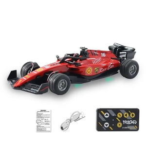 1:64 RC Voiture de course de Formule Mini 2.4G Voiture de télécommande en alliage avec voiture légère réglable à vitesse Jouets pour les cadeaux pour enfants-Rouge
