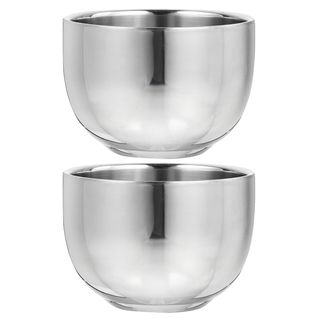 SHISUYAN 2Pcs Simple Design Men Shaving Bowls Durable Stainless Steel Bowls Silver