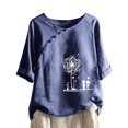 thumbnail image 1 of CHUANK Hauts pour Femmes en Liquidation à Moins de 10$ Hauts pour Femmes Décontractés Printemps Été Manches Longues Coton Lin Imprimé Graphique Pissenlit Col Rond Blouses Vintage Grande Taille, 1 of 6