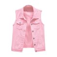 thumbnail image 3 of LUXUR Ladies Vest Lapel Collar Tanks Button Down Coat Comfortable Denim Solid Color Outwear Top Pink M, 3 of 9