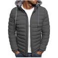 thumbnail image 1 of RKSTN Mens Down Jacket Solid Color Drawsting Hooded Jacket Winter Fashion Cotton Padded Jacket Warm Windproof Lightweight Puffer Jacket, 1 of 3