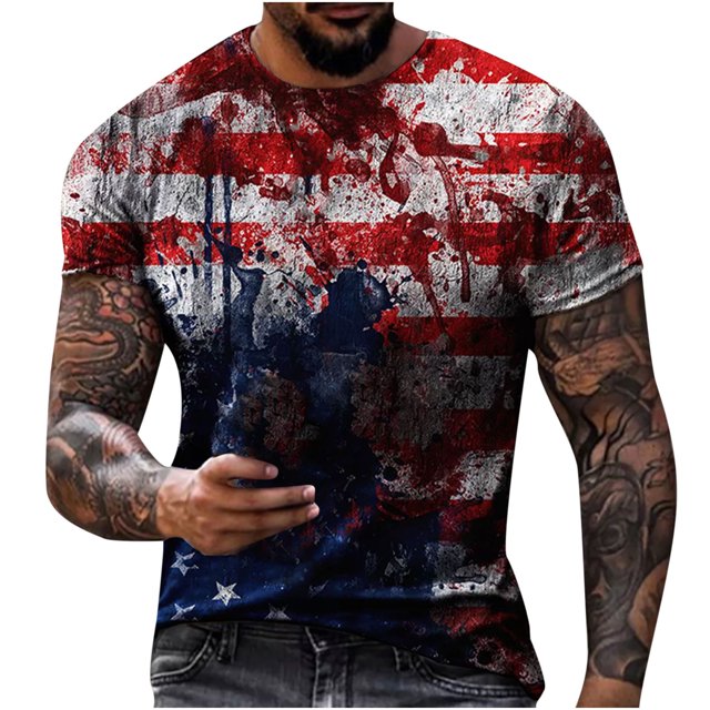 Mefallenssiah T-Shirt à Manches Courtes pour Homme Homme Décontracté Col Rond Populaire Impression Drapeau Numérique 3D Chandail Entraînement Physique Sport Manches Courtes T-Shirt Blouse Rose