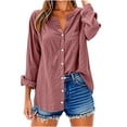 thumbnail image 4 of Wensltd Chemises à Manches Longues Col en V pour Femmes Tunique en Lin Ample avec Poche, 4 of 6