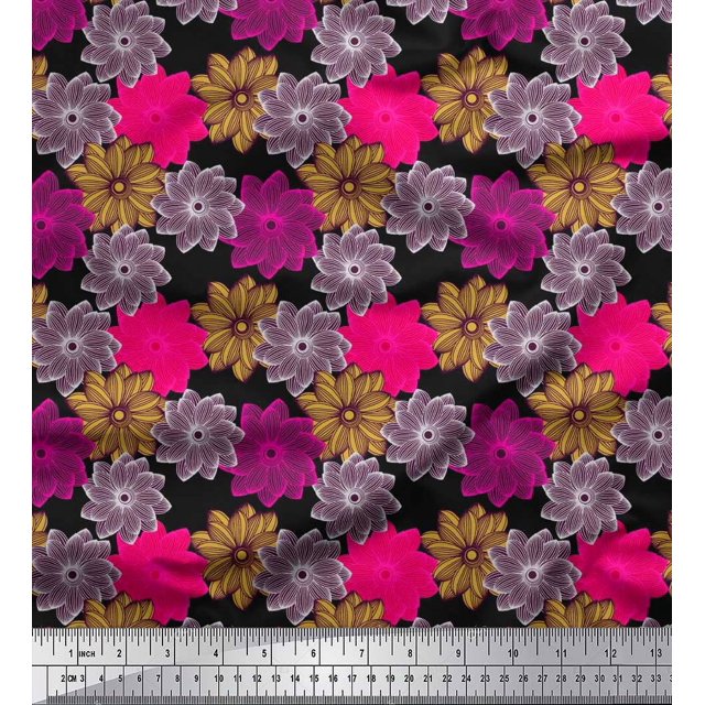 Soimoi polyester Crepe Fabric Flower Artistic Decor Fabric Printed Yard 42 Inch Wide