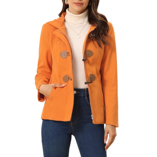 INSPIRE CHIC Manteau Duffle à Bascule pour Femme Fermeture Éclair devant Uni Court à Capuche Anorak TP Orange