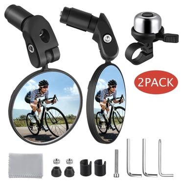 Zacro Rétroviseur de Vélo (Lot de 2), Rétroviseurs Arrière de Bicyclette Réglables à Rotation 360°, Miroir en Verre pour Guidon de Bicyclette avec Sonnette de Vélo