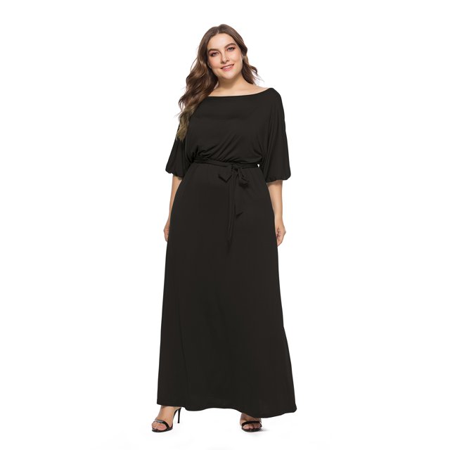 U.Vomade Robe d'Été pour Femme Grande Taille, Couleur Unie, Manches Courtes, Col Rond, Robe Décontractée