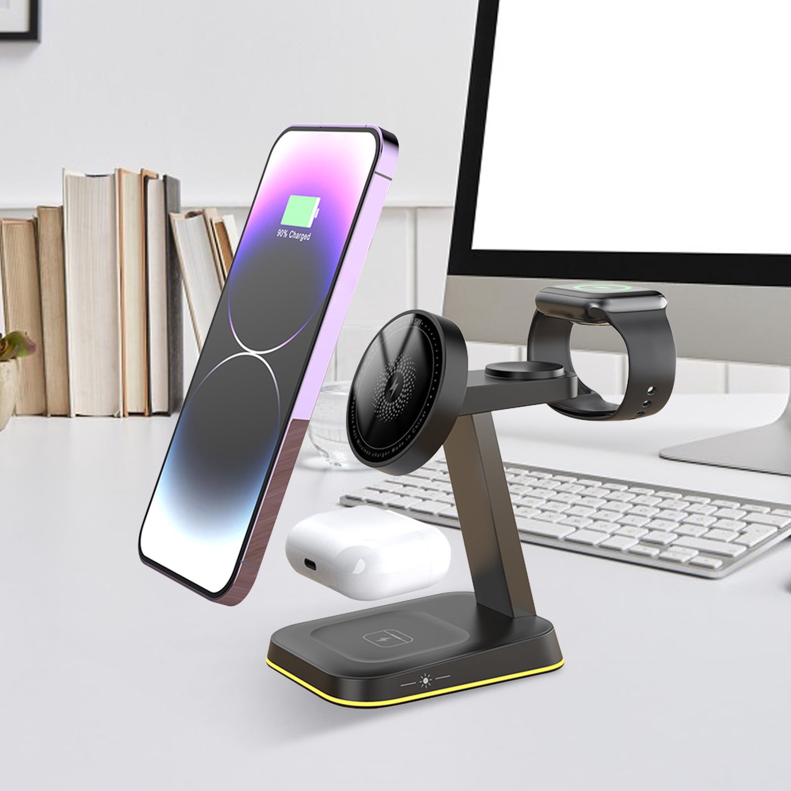 Ratfeit 3 in 1 Wireless Charger 15w Fast Charging Mobile Phone Wireless Charging, With LED Indicator Lights Power Display, Rechargeable Horizontally and Vertically, Intelligent Protection