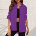 thumbnail image 4 of CEHVOM Casual Femmes Col Rabattu Cou Été Sexy Poche Gradient Solide Régulier Femmes Manches Longues Top Dégagement, 4 of 8