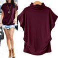 thumbnail image 3 of MesaSe Mode Été Femmes Couleur Unie Col Roulé Manches Courtes T-Shirt Haut, 3 of 8