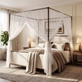 thumbnail image 1 of Noble House Queen Size Modern Canopy Bed Frame - Linen Upholstered Headboard,Beige and Bronze, 1 of 7