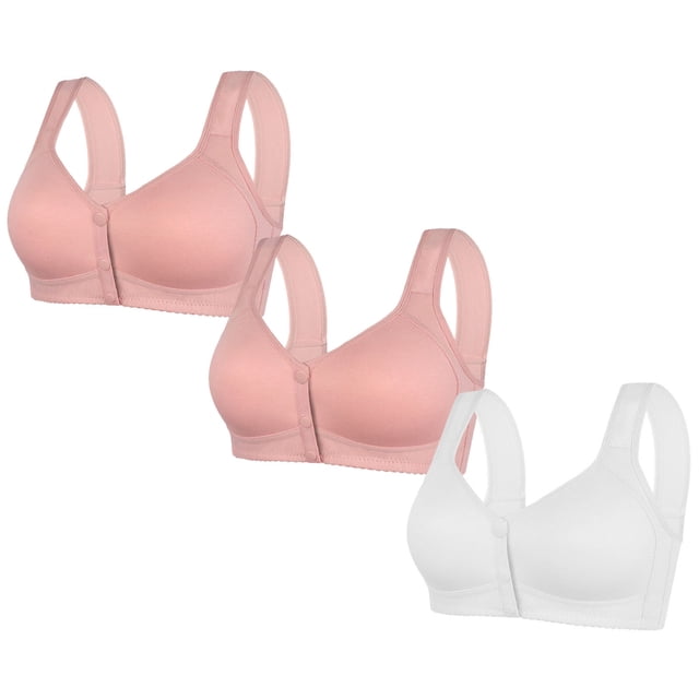 LOVZFMLL 3 Pack Plus Size Bras for Women Solid Color Comfort Soft Push Up Bra No Underwire Full Coverage Front Closure Everyday Bralettes Q 4XL