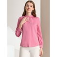 thumbnail image 3 of INSPIRE CHIC Women's Keyhole Stand Collar Pleated Back Button Blouse Tops, 3 of 6