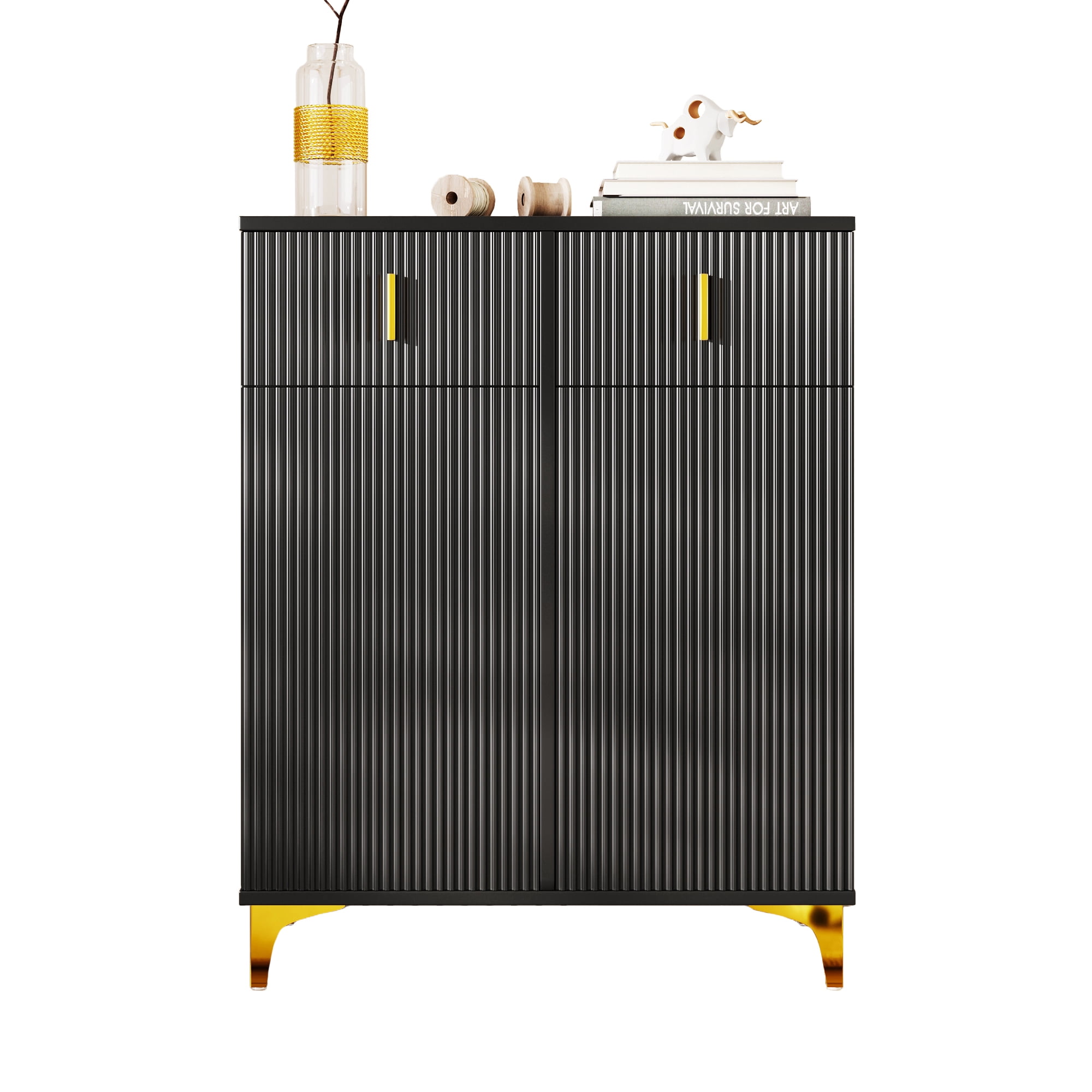 Homy Casa armoire de rangement noire avec 2 tiroirs, portes à fermeture douce et accents dorés