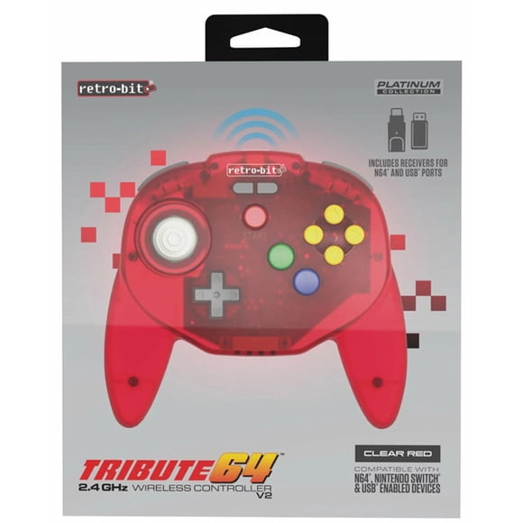 Clear Red V2 Tribute 64 N64/NSWitch/USB Wireless Controller