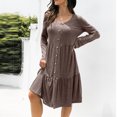 thumbnail image 4 of Pompotops Mode O-Cou Femmes en Vrac Couleur Unie Sexy à Manches Longues Robe Bouton, 4 of 6