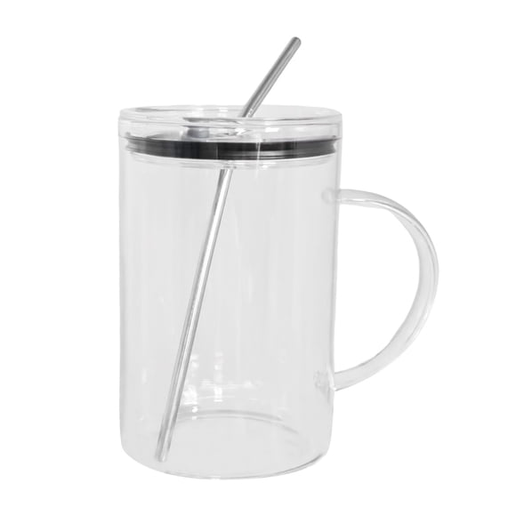 Glass Drinking Glass Large Glass With Lid And Straw For Home Use - Durable Glass Drinkware For Everyday Hydration And Kitchen Accessory
