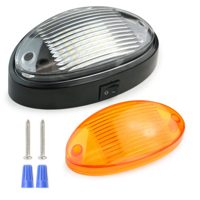 LED RV Exterior Porch Utility Light Oval 12v 300 Lumen Lighting Fixture Replacement Lighting for RVs Trailers Campers 5th Wheels Black Base Clear and Amber Lens (Black with on/Off Switch 1-Pack)