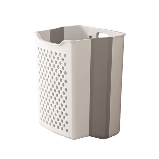 SLYNSHome Compact Laundry Basket,Plastic Collapsible Laundry Hamper Wall Mounted Portable Hanging Storage & Organization Container - White