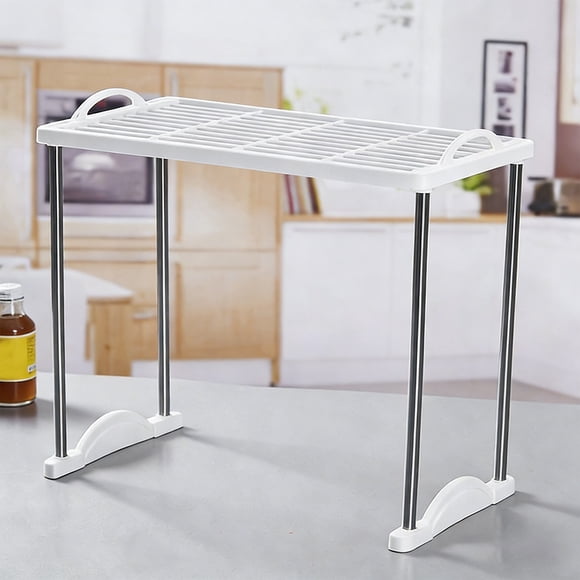 Stackable Plastic Storage Rack, Multi-Layer Corner Shelf for Office Desktop & Wardrobe organization Ventilated Grille Design for Kitchen, White, JKODE