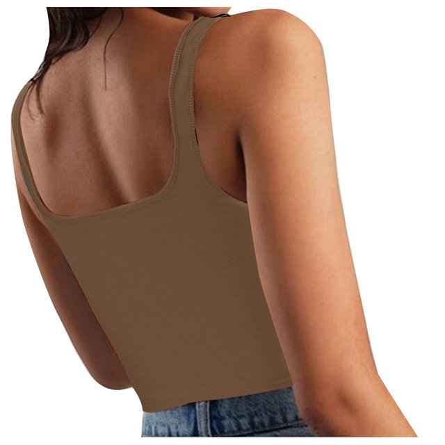 Timegard Womens Camis Tops Ribbed Square Neck Sleeveless Crop Top Solid Color Casual Going out Tank Top